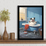 Bulldog Cute In Bathtube Bathroom Art Funny,Framed Canvas Prints,Floating Frame, Wall Art Home Decor