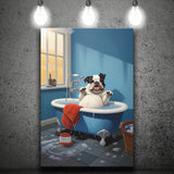 Bulldog Cute In Bathtube Bathroom Art Funny, Painting Art, Canvas Prints Wall Art Home Decor