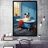 Bulldog Cute In Bathtube Bathroom Art Funny, Painting Art, Framed Art Prints Wall Decor