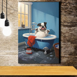 Bulldog Cute In Bathtube Bathroom Art Funny, Painting Art, Canvas Prints Wall Art Home Decor