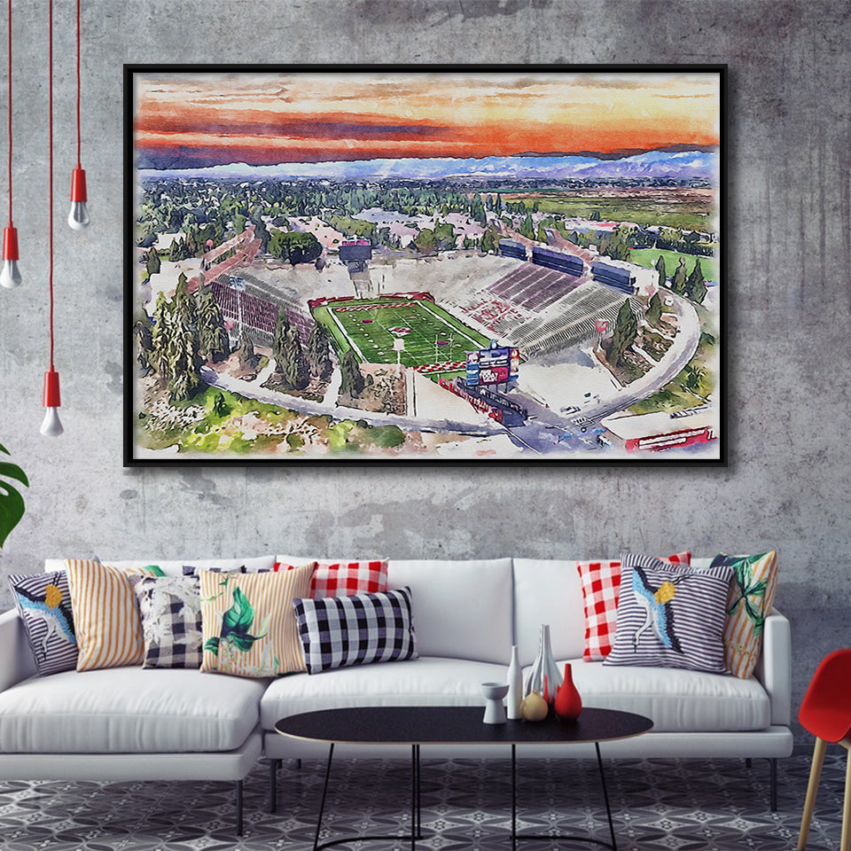 Bulldog Stadium California State Football Stadium Watercolor, Sport Art Prints Fan Gift, Framed Canvas Prints Wall Art Decor