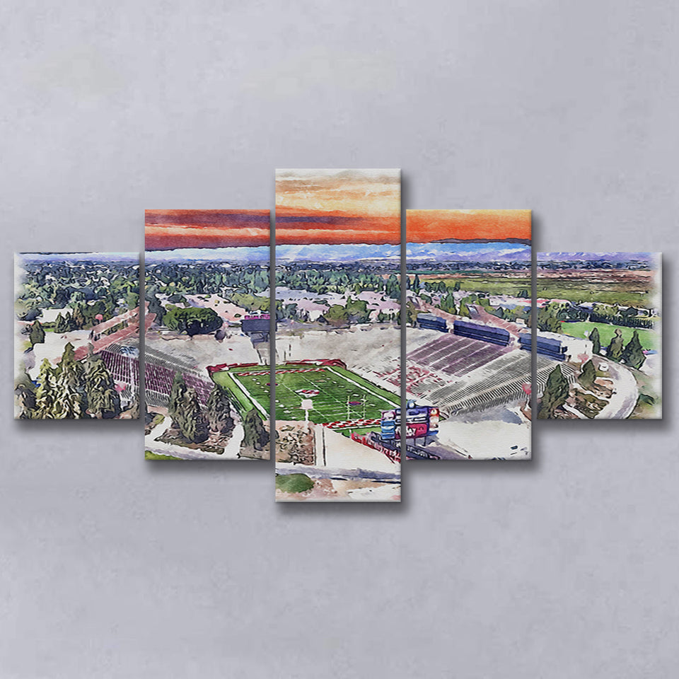 Bulldog Stadium California State Football Stadium Watercolor, 5 Pieces, Multi Panel Canvas Prints Wall Art Decor