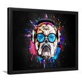Bulldog Headphone Dj Colorful Framed Art Print Wall Decor - Painting Art, Wall Art Decor, Framed Picture, Black Frame