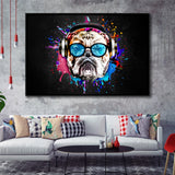 Bulldog Headphone Dj Colorful Framed Canvas Prints Wall Art Decor - Painting Canvas, Floating Frame, Framed Picture