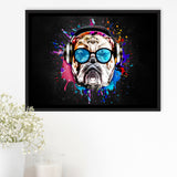 Bulldog Headphone Dj Colorful Framed Canvas Prints Wall Art Decor - Painting Canvas, Floating Frame, Framed Picture
