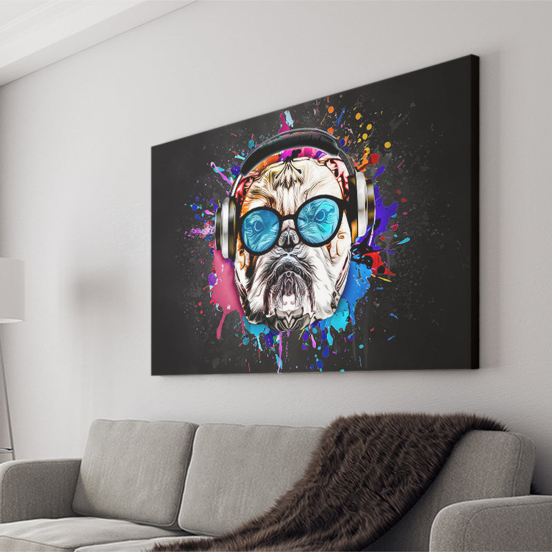 Bulldog Headphone Dj Colorful Canvas Prints Wall Art Decor - Painting Canvas, Home Decor, Art Print, Art For Sale
