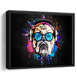 Bulldog Headphone Dj Colorful Framed Canvas Prints Wall Art Decor - Painting Canvas, Floating Frame, Framed Picture