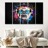 Bulldog Headphone Dj Colorful Canvas 5 Piece B Prints Wall Art Decor - Painting Canvas, Multi Panels, Canvas Prints