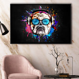 Bulldog Headphone Dj Colorful Framed Canvas Prints Wall Art Decor - Painting Canvas, Floating Frame, Framed Picture