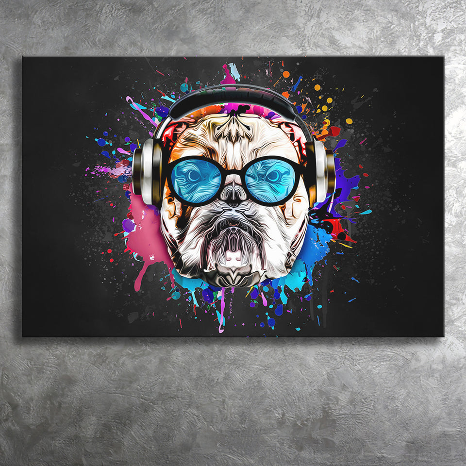 Bulldog Headphone Dj Colorful Canvas Prints Wall Art Decor - Painting Canvas, Home Decor, Art Print, Art For Sale