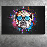 Bulldog Headphone Dj Colorful Canvas Prints Wall Art Decor - Painting Canvas, Home Decor, Art Print, Art For Sale