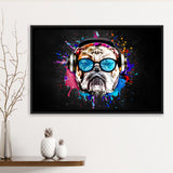 Bulldog Headphone Dj Colorful Framed Canvas Prints Wall Art Decor - Painting Canvas, Floating Frame, Framed Picture