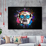 Bulldog Headphone Dj Colorful Framed Art Print Wall Decor - Painting Art, Wall Art Decor, Framed Picture, Black Frame