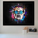 Bulldog Headphone Dj Colorful Framed Art Print Wall Decor - Painting Art, Wall Art Decor, Framed Picture, Black Frame