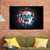 Bulldog Headphone Dj Colorful Framed Art Print Wall Decor - Painting Art, Wall Art Decor, Framed Picture, Black Frame