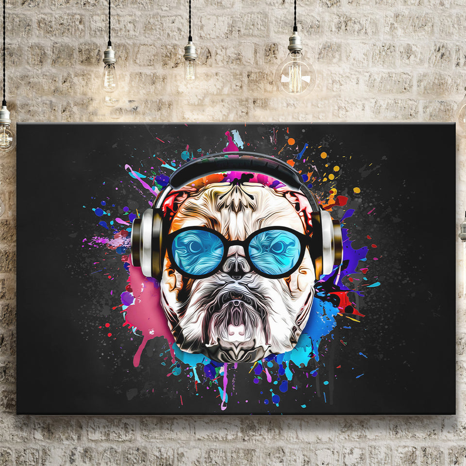 Bulldog Headphone Dj Colorful Canvas Prints Wall Art Decor - Painting Canvas, Home Decor, Art Print, Art For Sale