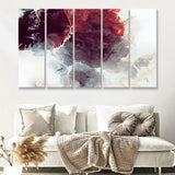 Burgundy Flowers Abstract 5 Pieces Canvas Prints Wall Art - Painting Canvas, Multi Panels, Wall Decor