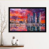 Busan South Korea City Skyline Haeundae City Art Watercolor Framed Canvas Prints Wall Art Home Decor,Floating Frame