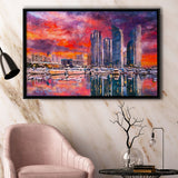 Busan South Korea City Skyline Haeundae City Art Watercolor Framed Canvas Prints Wall Art Home Decor,Floating Frame