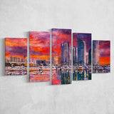 Busan South Korea City Skyline Haeundae 5 Pieces Mixed Canvas Prints Wall Art Home Decor
