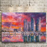 Busan South Korea City Skyline Haeundae City Art Watercolor Canvas Prints Wall Art Home Decor, Large Canvas