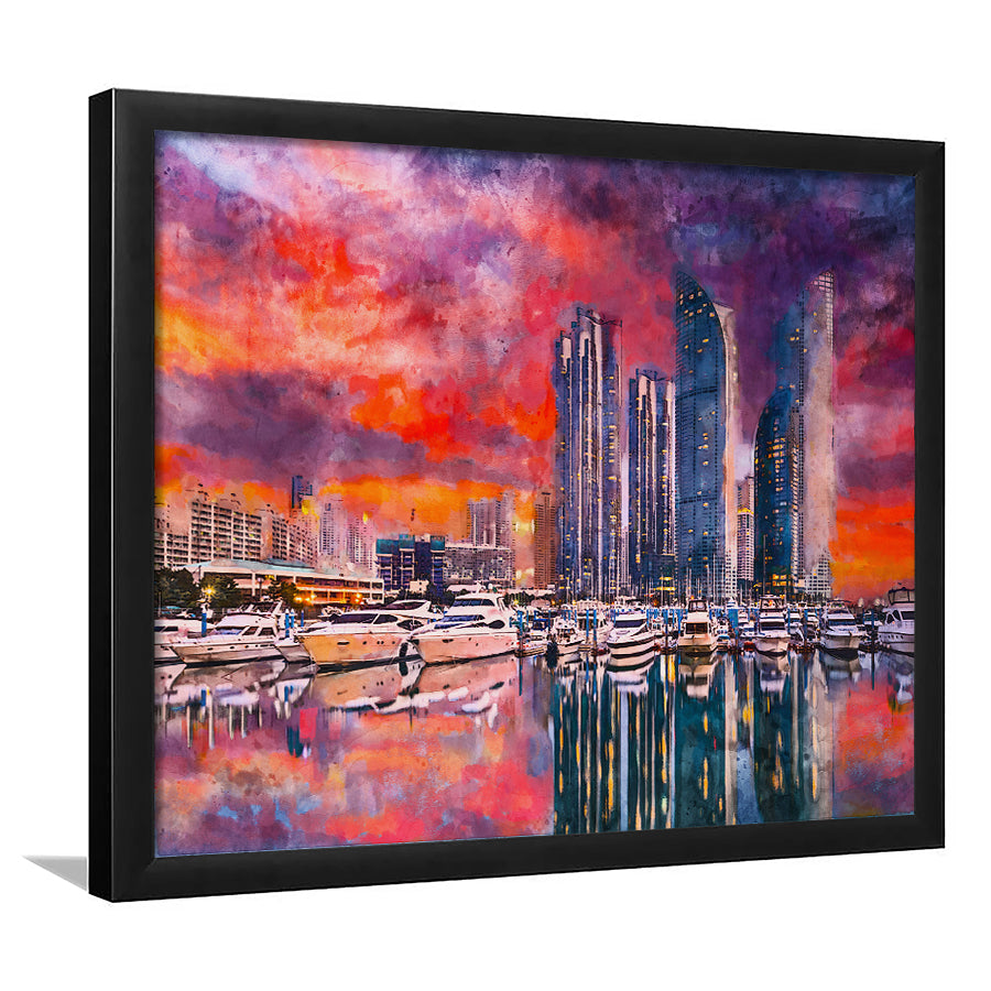 Busan South Korea City Skyline Haeundae City Art Watercolor Framed Art Prints Wall Art Decor,Framed Picture