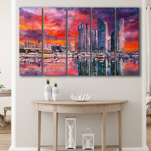 Busan South Korea City Skyline Haeundae 5 Pieces Extra Large Canvas Prints Wall Art Home Decor