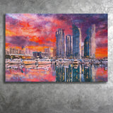 Busan South Korea City Skyline Haeundae City Art Watercolor Canvas Prints Wall Art Home Decor, Large Canvas