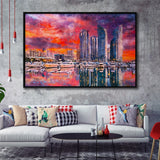 Busan South Korea City Skyline Haeundae City Art Watercolor Framed Canvas Prints Wall Art Home Decor,Floating Frame