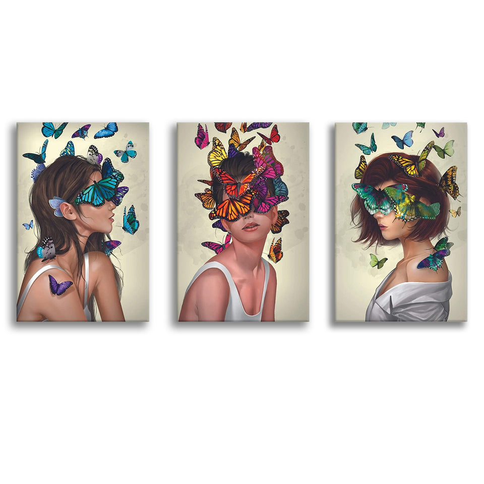 Butterfly Oasis Women Canvas Set of 3 Piece Canvas Prints Wall Art Decor