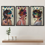 Butterfly Oasis Women Set of 3 Piece Framed Canvas Prints Wall Art Decor