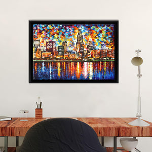 Chicago City In The Night Canvas Wall Art - Canvas Print, Framed Canvas, Painting Canvas