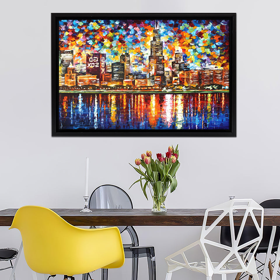 Chicago City In The Night Canvas Wall Art - Canvas Print, Framed Canvas, Painting Canvas