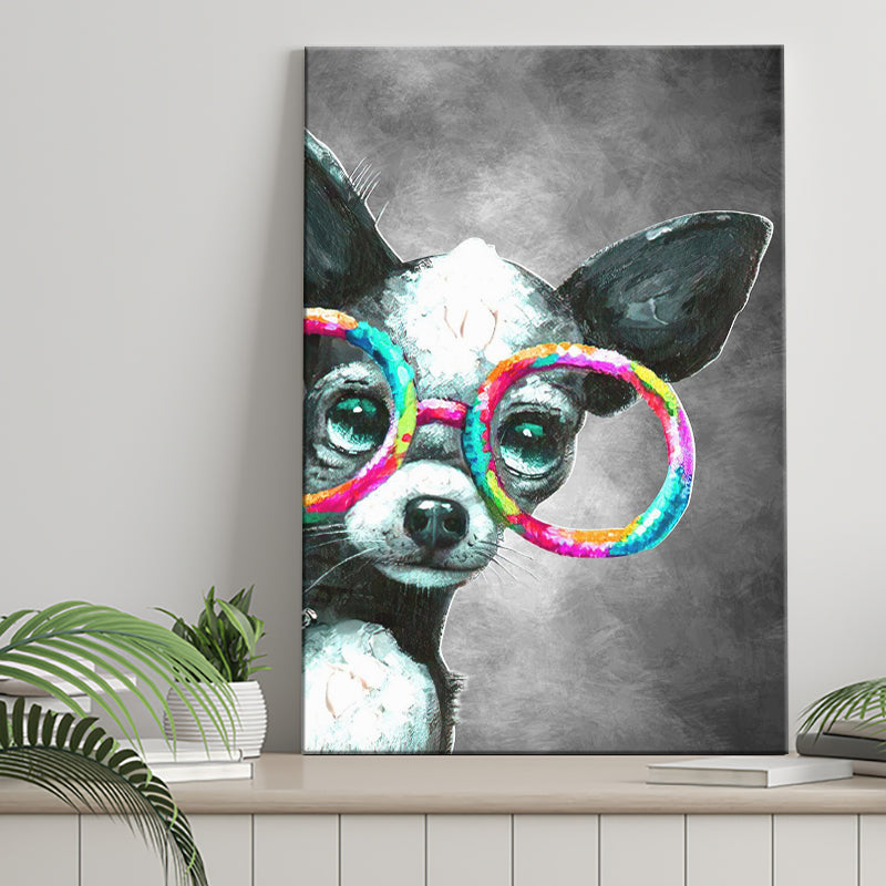 Chihuahua With Glasses Pet House Decor Canvas Prints Wall Art Decor - Painting Canvas, Home Decor, Art Print, Art For Sale