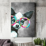 Chihuahua With Glasses Pet House Decor Canvas Prints Wall Art Decor - Painting Canvas, Home Decor, Art Print, Art For Sale