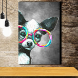 Chihuahua With Glasses Pet House Decor Canvas Prints Wall Art Decor - Painting Canvas, Home Decor, Art Print, Art For Sale