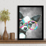 Chihuahua With Glasses Pet House Decor Framed Canvas Prints Wall Art Decor - Painting Canvas, Floating Frame, Framed Picture