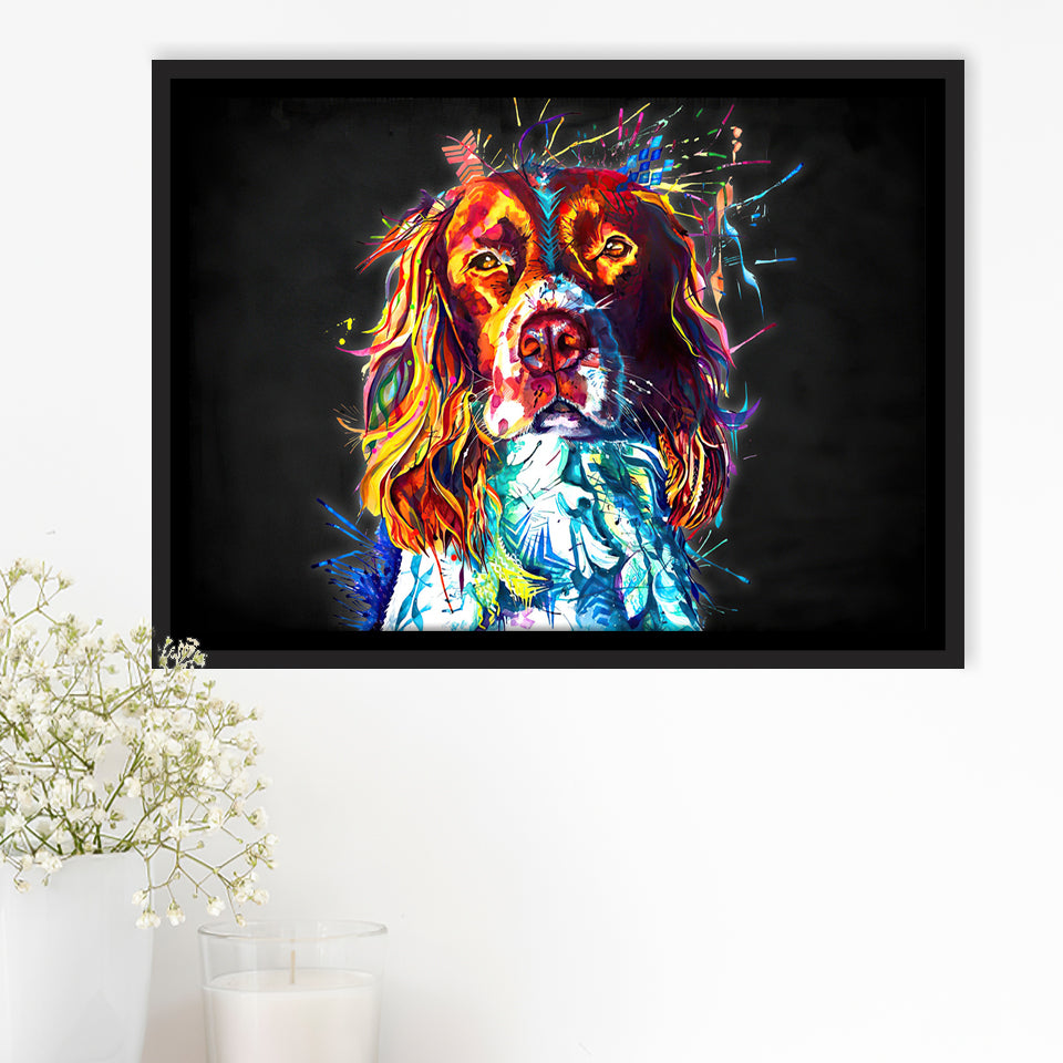 Cocker Spaniel Puppy Colorful Art Framed Canvas Prints Wall Art Decor - Painting Canvas, Floating Frame, Framed Picture