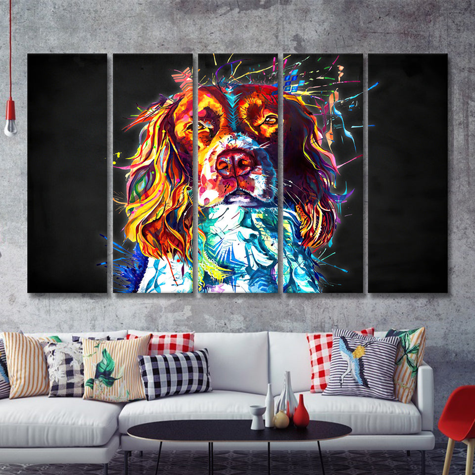 Cocker Spaniel Puppy Colorful Art Canvas 5 Piece B Prints Wall Art Decor - Painting Canvas, Multi Panels, Canvas Prints