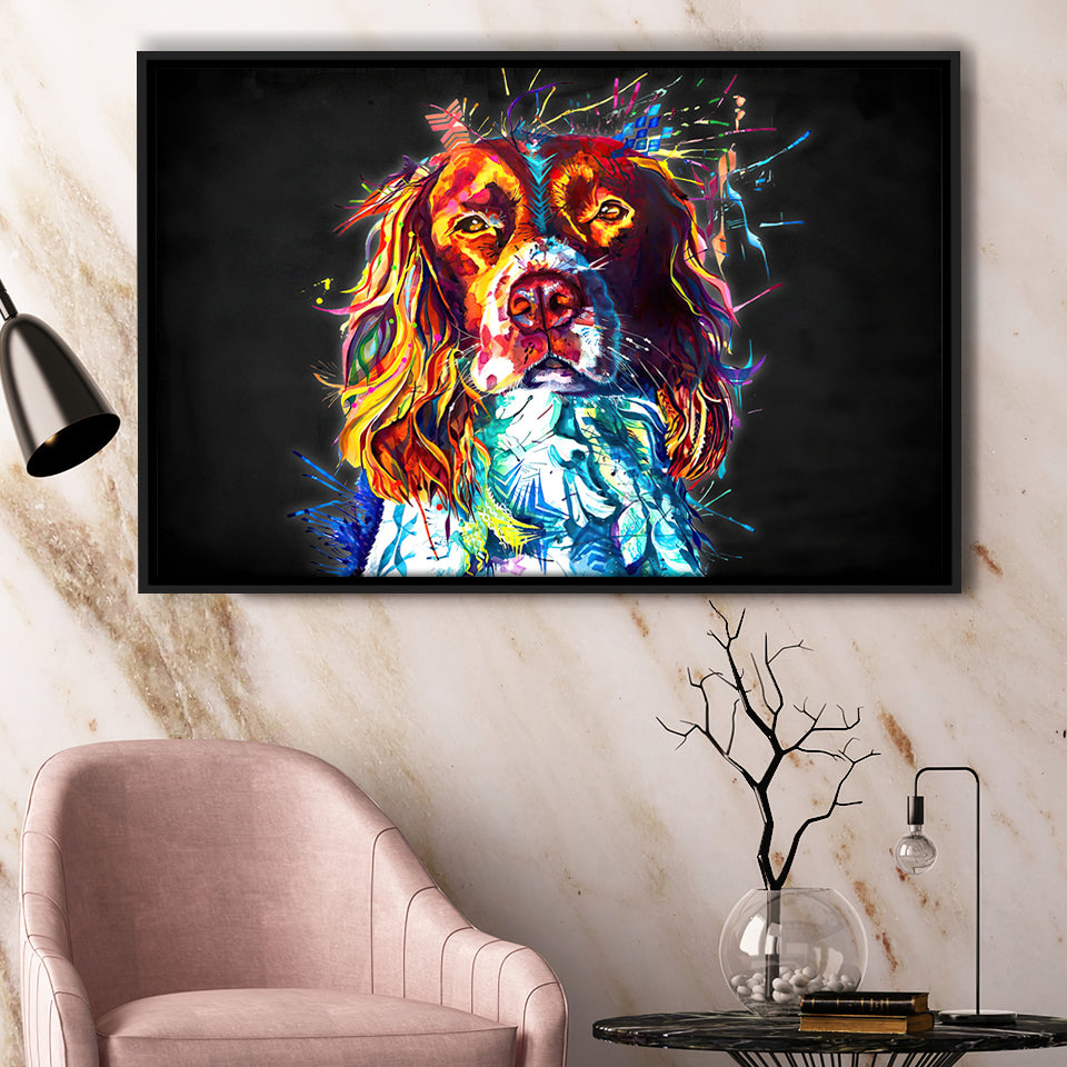 Cocker Spaniel Puppy Colorful Art Framed Canvas Prints Wall Art Decor - Painting Canvas, Floating Frame, Framed Picture