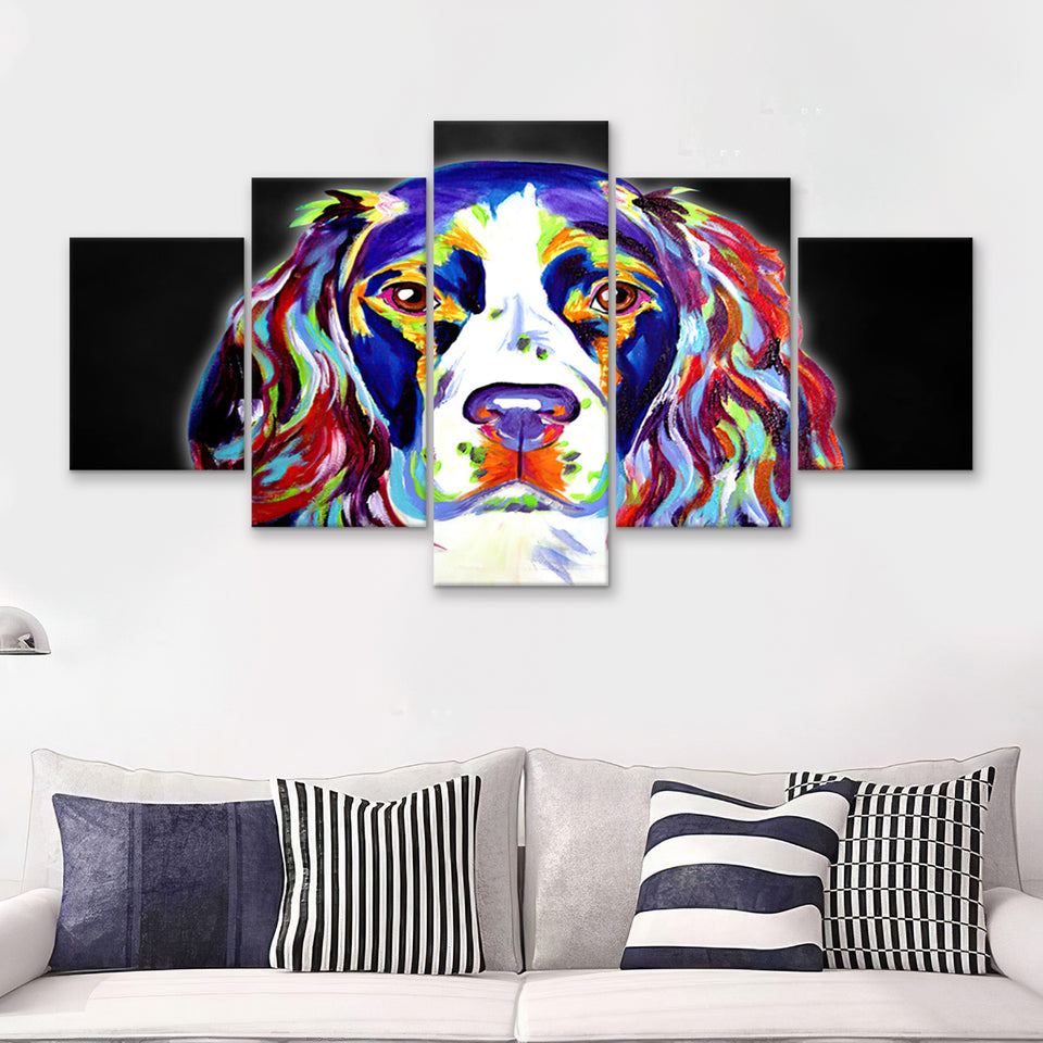 Cocker Spaniel Puppy Colorful Pet House Decor Canvas 5 Pieces Prints Wall Art Decor - Painting Canvas, Multi Panels, Canvas Print