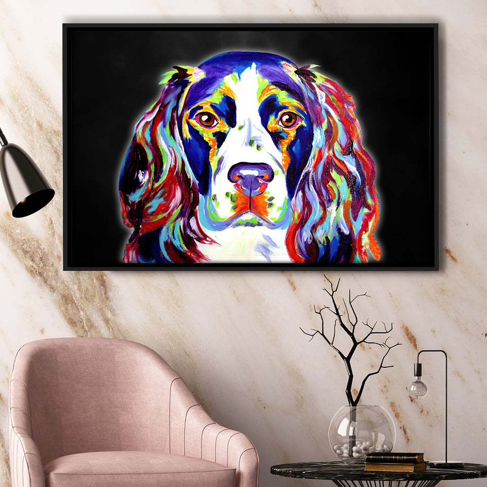 Cocker Spaniel Puppy Colorful Pet House Decor Framed Canvas Prints Wall Art Decor - Painting Canvas, Floating Frame, Framed Picture