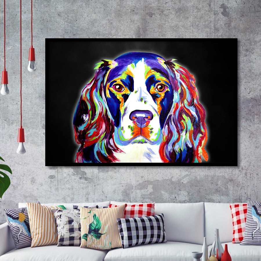 Cocker Spaniel Puppy Colorful Pet House Decor Framed Art Print Wall Decor - Painting Art, Wall Art Decor, Framed Picture, Black Frame