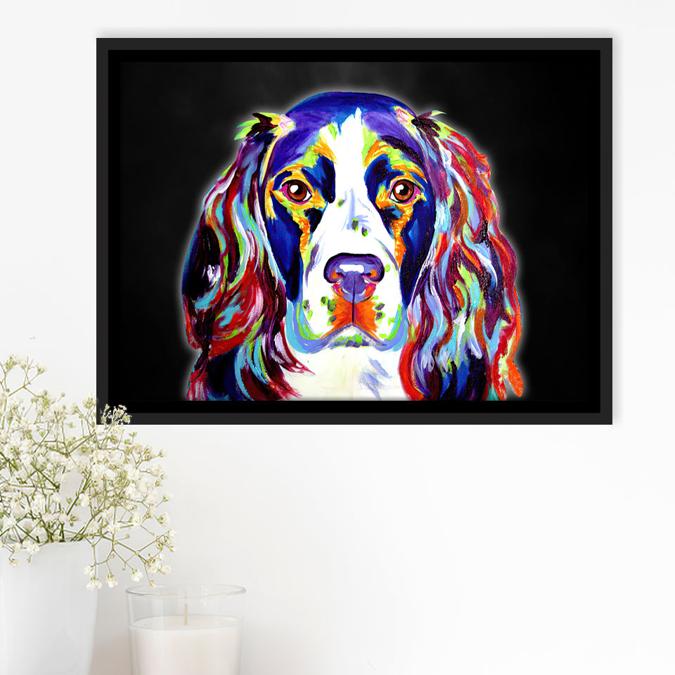 Cocker Spaniel Puppy Colorful Pet House Decor Framed Canvas Prints Wall Art Decor - Painting Canvas, Floating Frame, Framed Picture