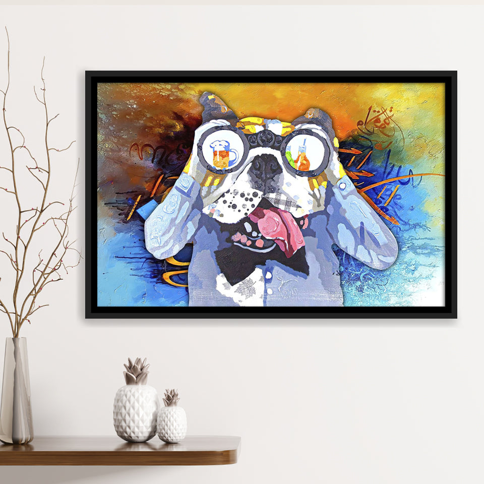 Colorful French Bulldog In Suit Framed Canvas Prints Wall Art Decor - Painting Canvas, Floating Frame, Framed Picture