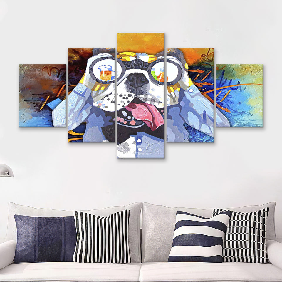 Colorful French Bulldog In Suit Canvas 5 Pieces Prints Wall Art Decor - Painting Canvas, Multi Panels, Canvas Print
