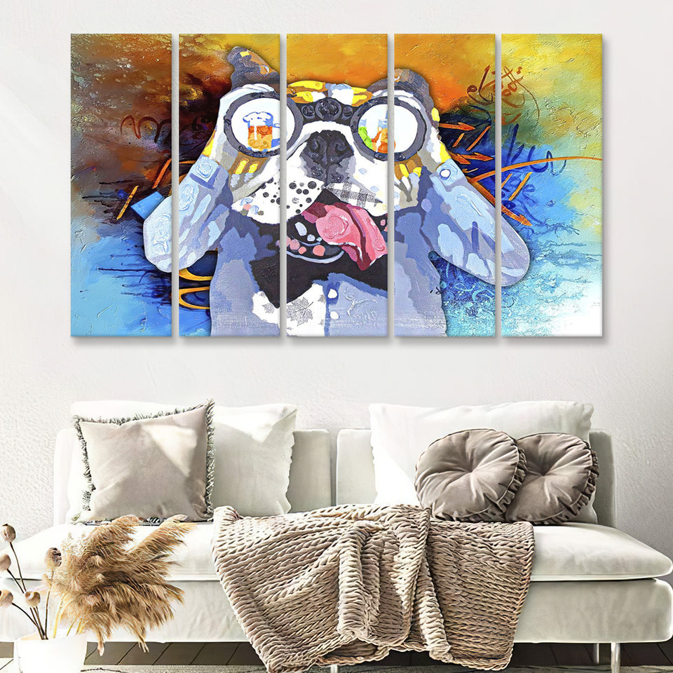 Colorful French Bulldog In Suit Canvas 5 Piece B Prints Wall Art Decor - Painting Canvas, Multi Panels, Canvas Prints