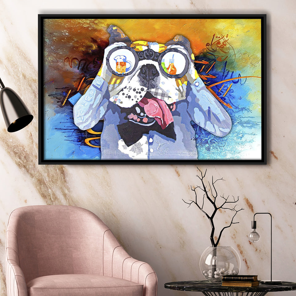 Colorful French Bulldog In Suit Framed Canvas Prints Wall Art Decor - Painting Canvas, Floating Frame, Framed Picture