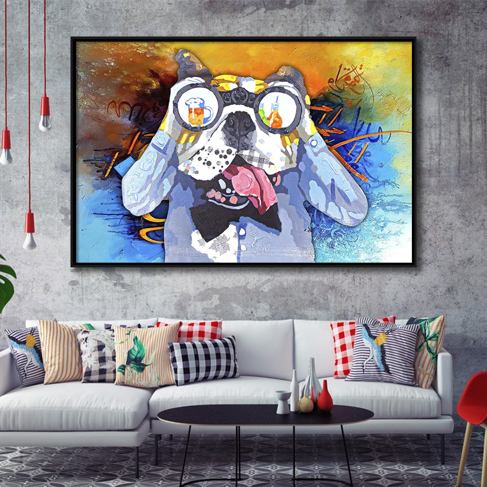 Colorful French Bulldog In Suit Framed Canvas Prints Wall Art Decor - Painting Canvas, Floating Frame, Framed Picture