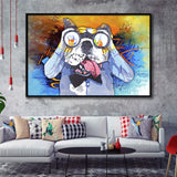 Colorful French Bulldog In Suit Framed Canvas Prints Wall Art Decor - Painting Canvas, Floating Frame, Framed Picture